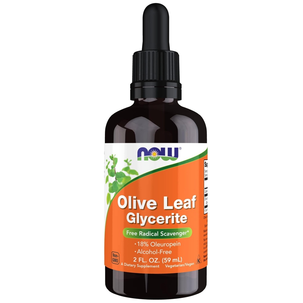 Nyní Potraviny doplňky, Olive Leaf Glycerite Liquid, 18% Oleuropein, Dropper v ceně, Free Radical Scavenger *, 2-Ounce