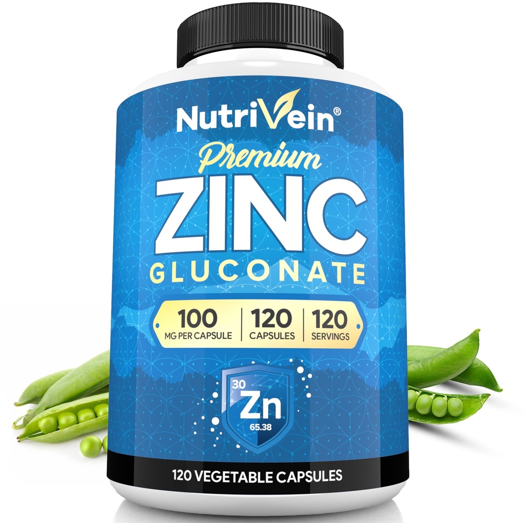Nutriční premium zink Gluconate 100 mg - 120 Kapsle: High- Absorpce zinku Gluconate doplňky pro celotělní Well- Bytí - základní prvky pro Wellness