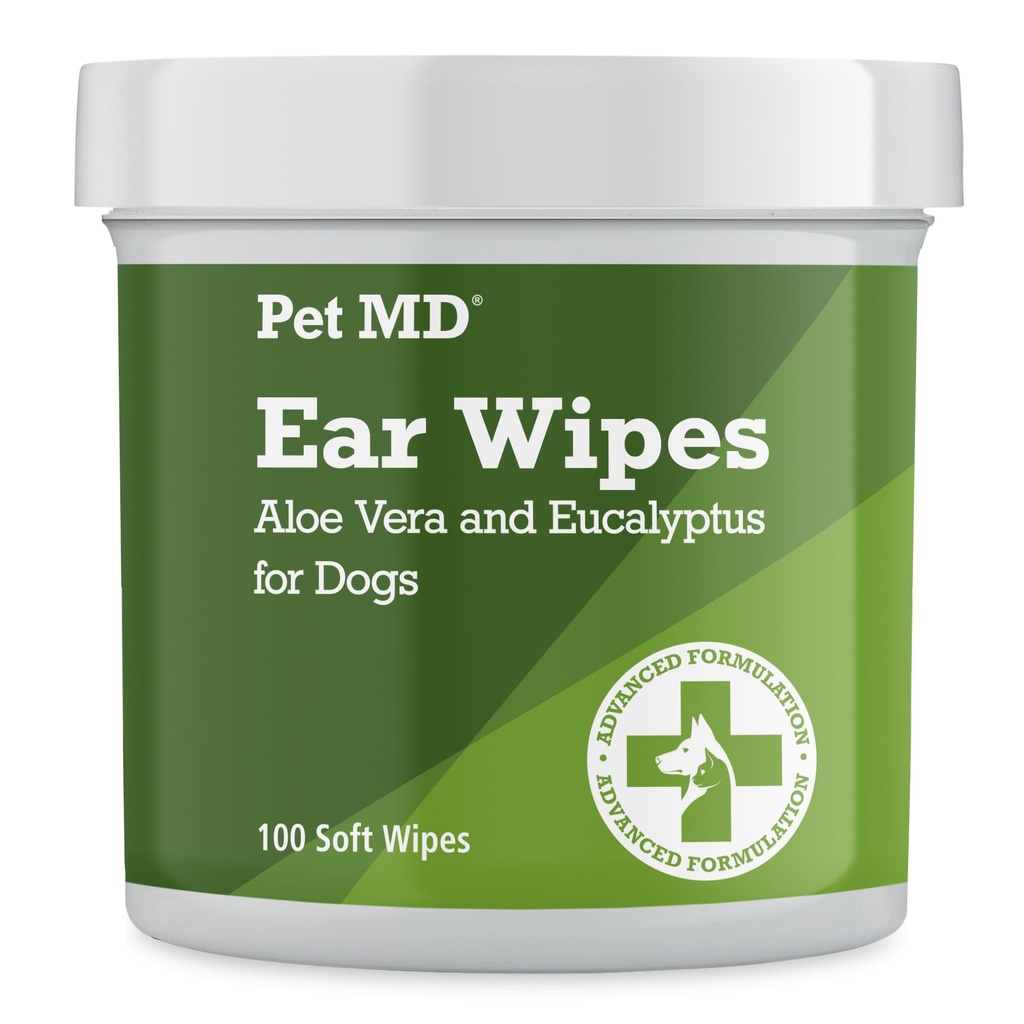 Pet MD Dog Ušní čisticí ubrousky - Otic Cleanser pro psy, Soothing Ear Care with Aloe Vera & Eucalyptus, Regular Wipes, 100 Count