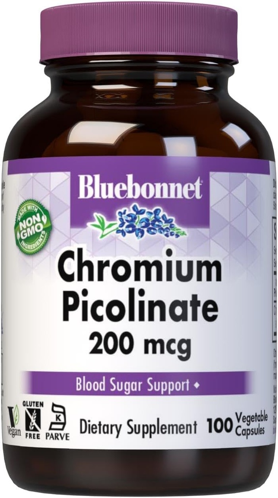 Bluebonnet Chromium Picolinate 200 mcg, 100 Vegetariánských kapslí, 100 Počet