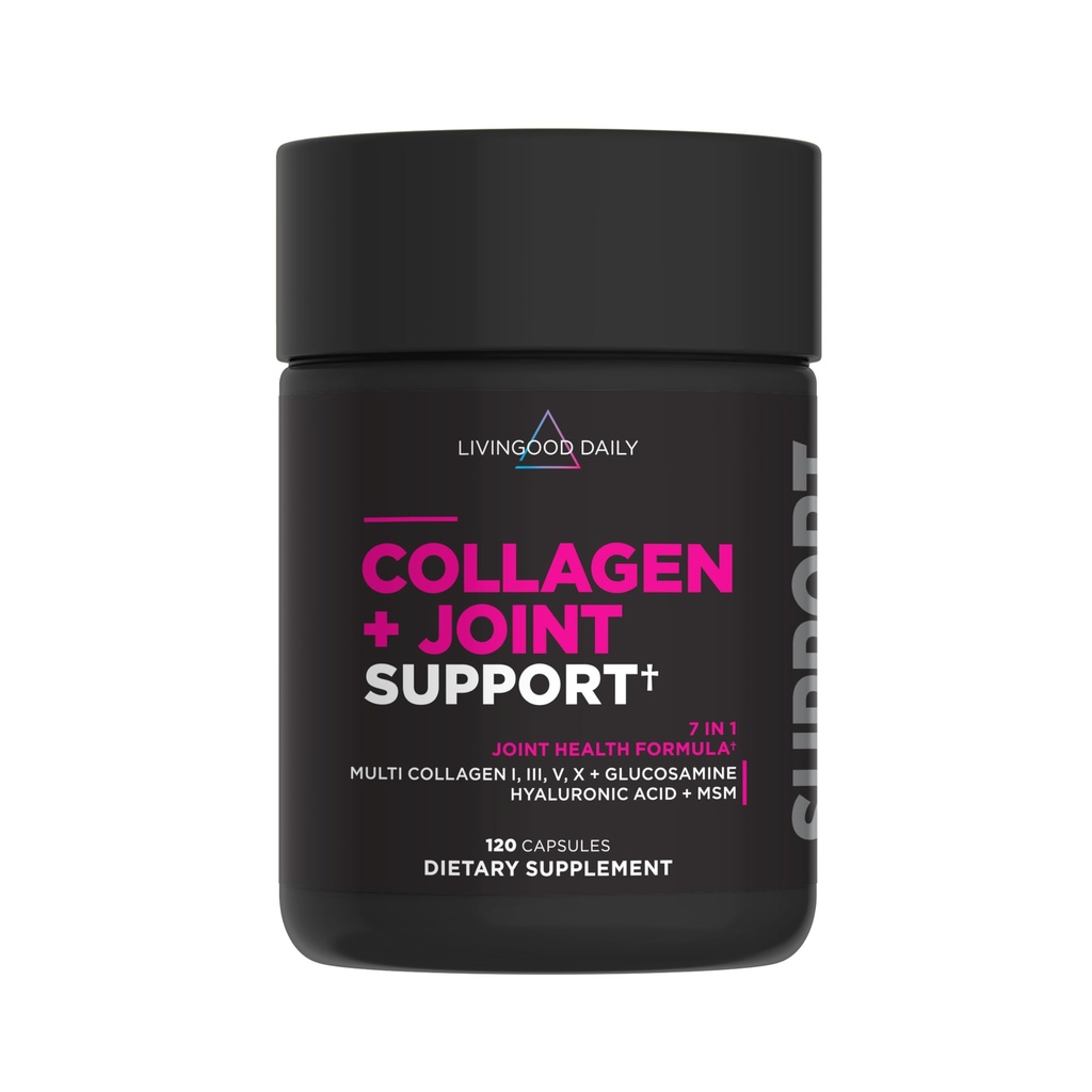 Livingood Daily Collagen + Společná podpora, Tráva Fed Multi Collagen Peptides I III V X s Hyaluronic acid, Společná podpora doplněk pro ženy a muže, Vlasové kožní nehty, Keto & gluten zdarma, 120 Kapsle