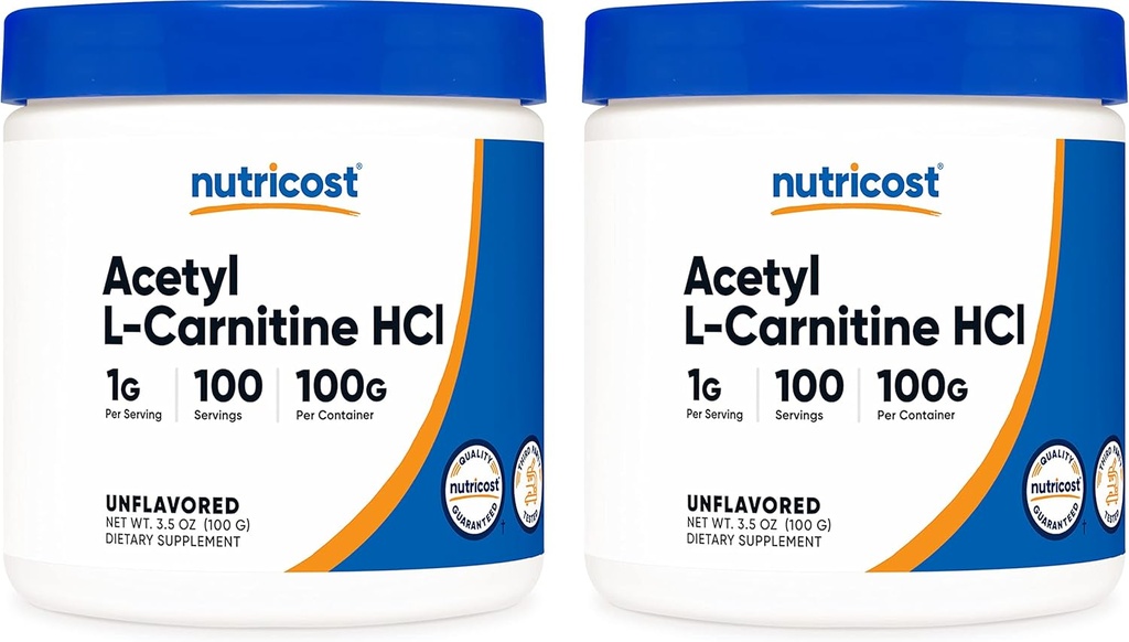 Nutricost Acetyl L- karnitin (ALCAR) 100 GMS (2 balení) - 100 Servingů Každý - 1000mg per Serving - čistý acetyl L- karnitin prášek - Non GMO, gluten zdarma