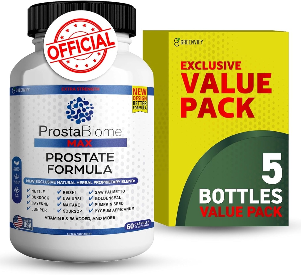 ProstaBiome Max Prostate Support Formule, Přírodní Bylinné míchání se Saw Palmetto, 60 Kapsle, 30- denní zásobování (5)