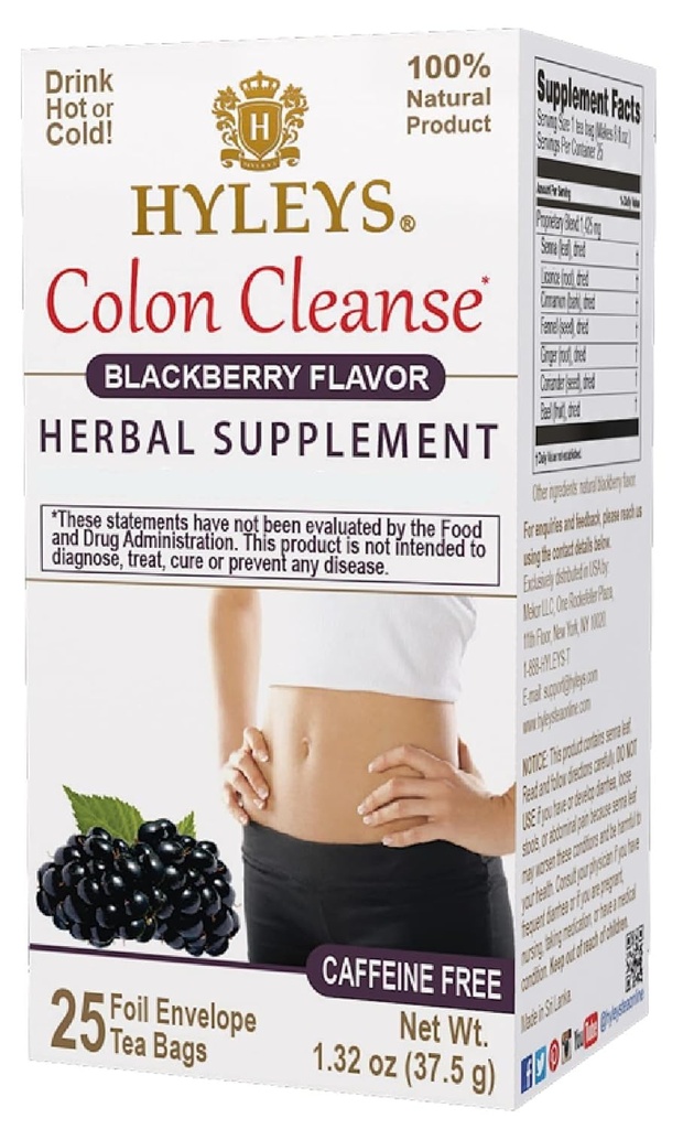 HYLEYS Colon čisticí čaj BlackBerry Flavor - 25 Tea Bags (1 balení)