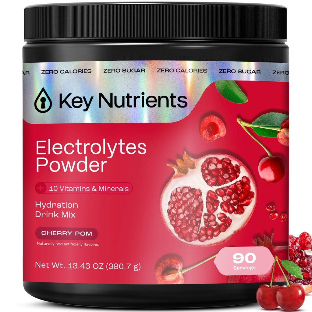 KEY NUTRIENTY Multivitamin Electrolytes Powder No Sugar - Sweet Cherry Pom Electrolyte Powder - Endurance & Energy Supplement - Hydration Powder - No Calories - 90 Servings - Made in USA