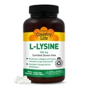 Country Life L- Lysin 500mg s B-6, podporuje imunitní zdraví, podporuje obnovení kolagenu v rtech a ústech, 250 Vegan Kapsle, Certified gluten zdarma, Certified Vegan