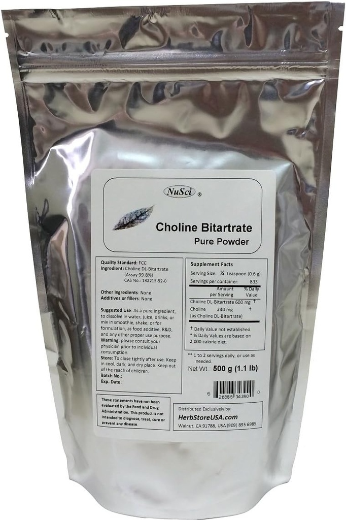 Cholin DL-bitartarát čistý prášek 500g (1,1 lb, 17,6 oz) Chytrý živin