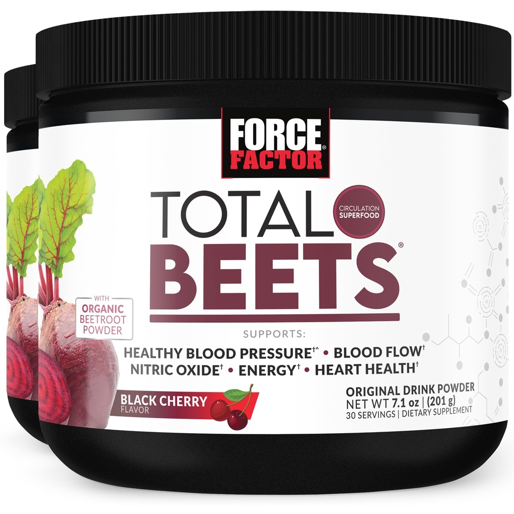 FORCE FACTOR Celkem Beets Superfood Beet Root Powder 2- Pack, Nitráty na podporu cirkulace, krevní tok, oxid dusičný, energie, vytrvalost, Stamina, Kardiovaskulární srdeční zdraví dodatek, 60 Služební