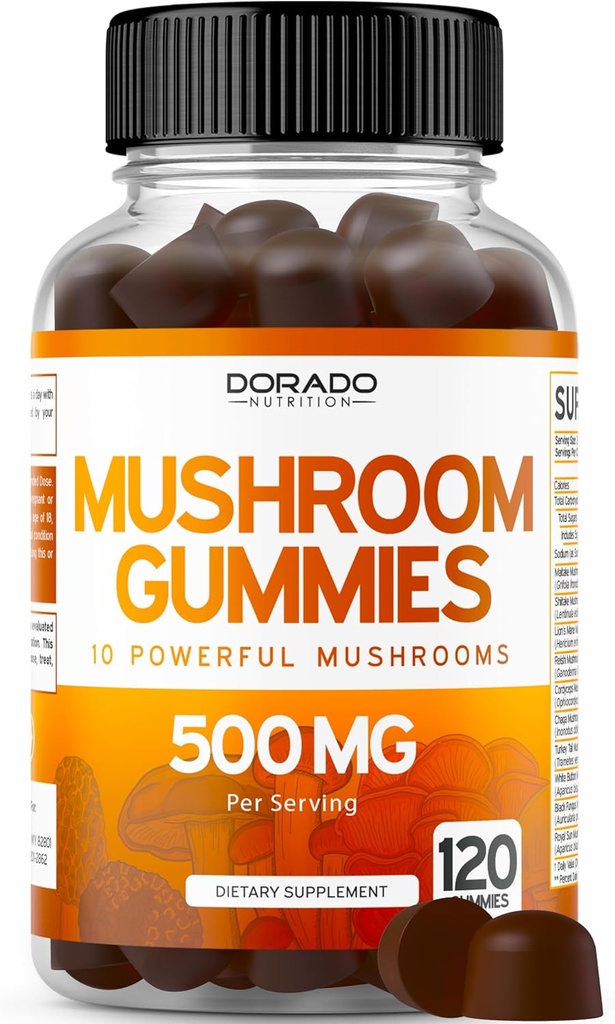 Houbové žvejky 2500mg 10 v 1 míse (120 žvejkačky s lví hřívou, Cordyceps, Reishi a další funkční houby) Focus & Brain Houbový dodatek - Vegan & Third Party Tested - USA Made