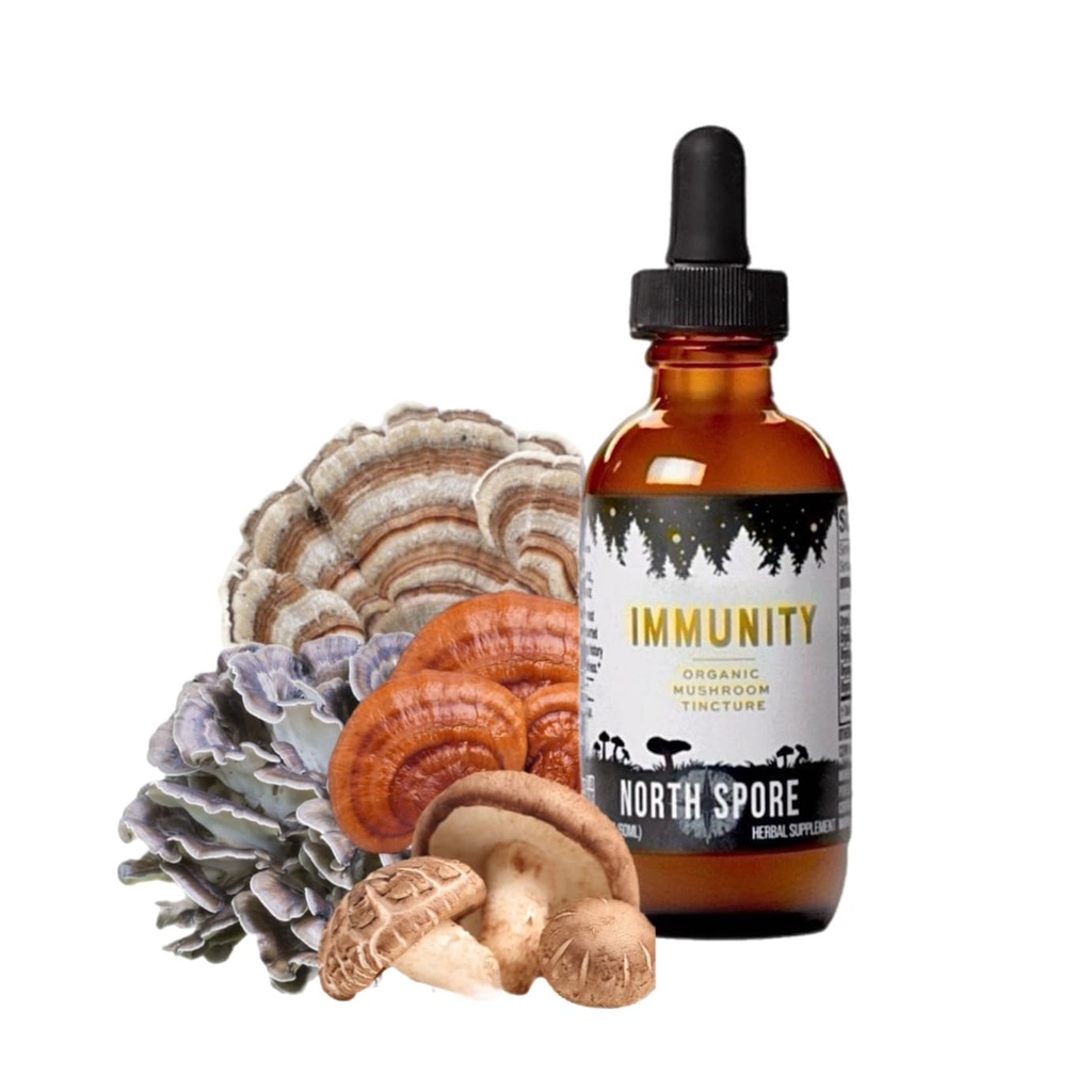 Severní Spore Organic Immunity Houba tinktura (2 oz) 124; 100% Fruiting Body Extracts CU124; Reishi, Chaga, Turecko Tail, Maitake, Shiitake CU124; Certified Organic, Vegan, Non- GMO CU124; Adaptogenic, Made in USA