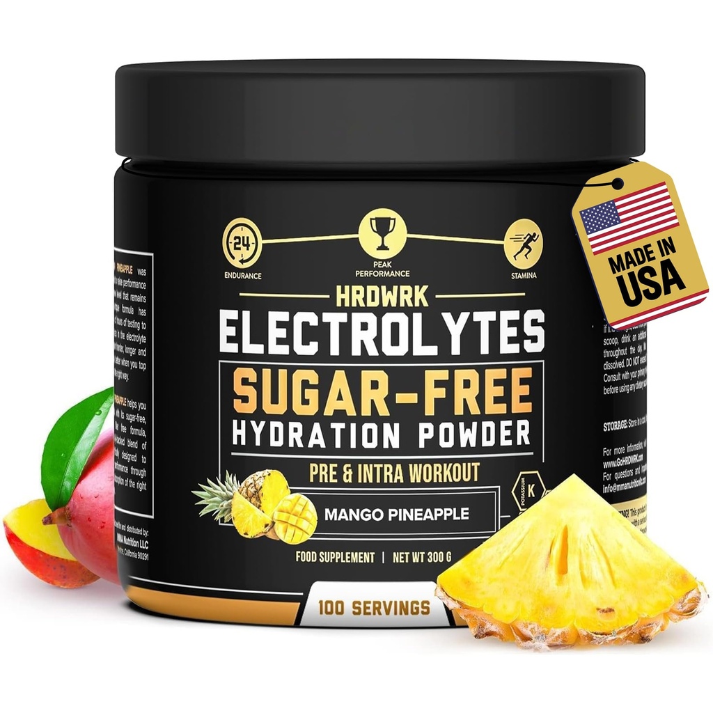 HRDWRK Electrolytes Powder with Magnesium, Draslík - Sugar Free Electrolytes Boost Endurance a snížit únavu s tímto Electrolytes Dodatek - Maximální hydratace - Keto Friendly