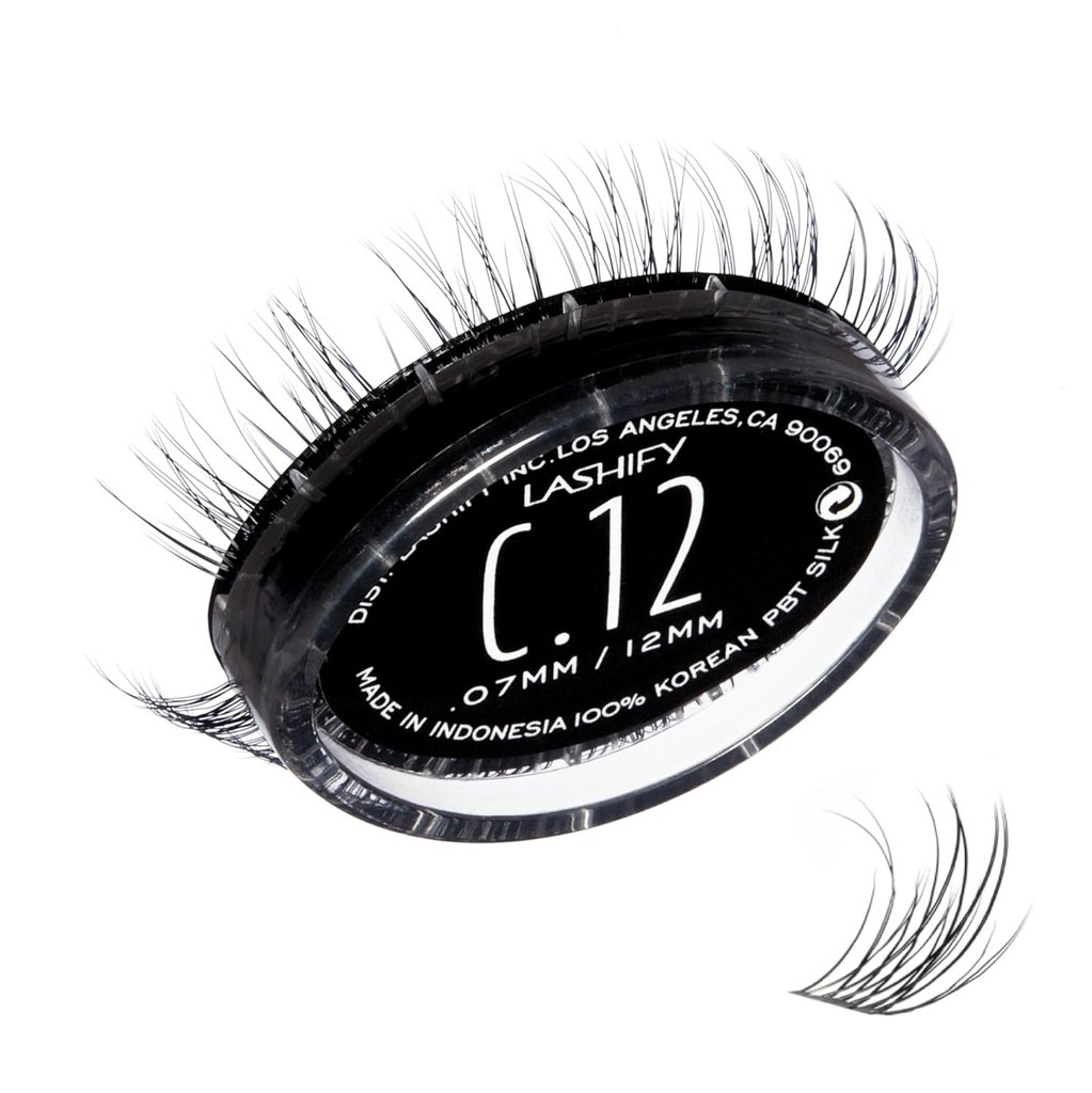 Lashify Curl 12mm Gossamer DIY Eyelash Rozšíření Refill, Black, Easy False Eyelash pro přírodní vzhled
