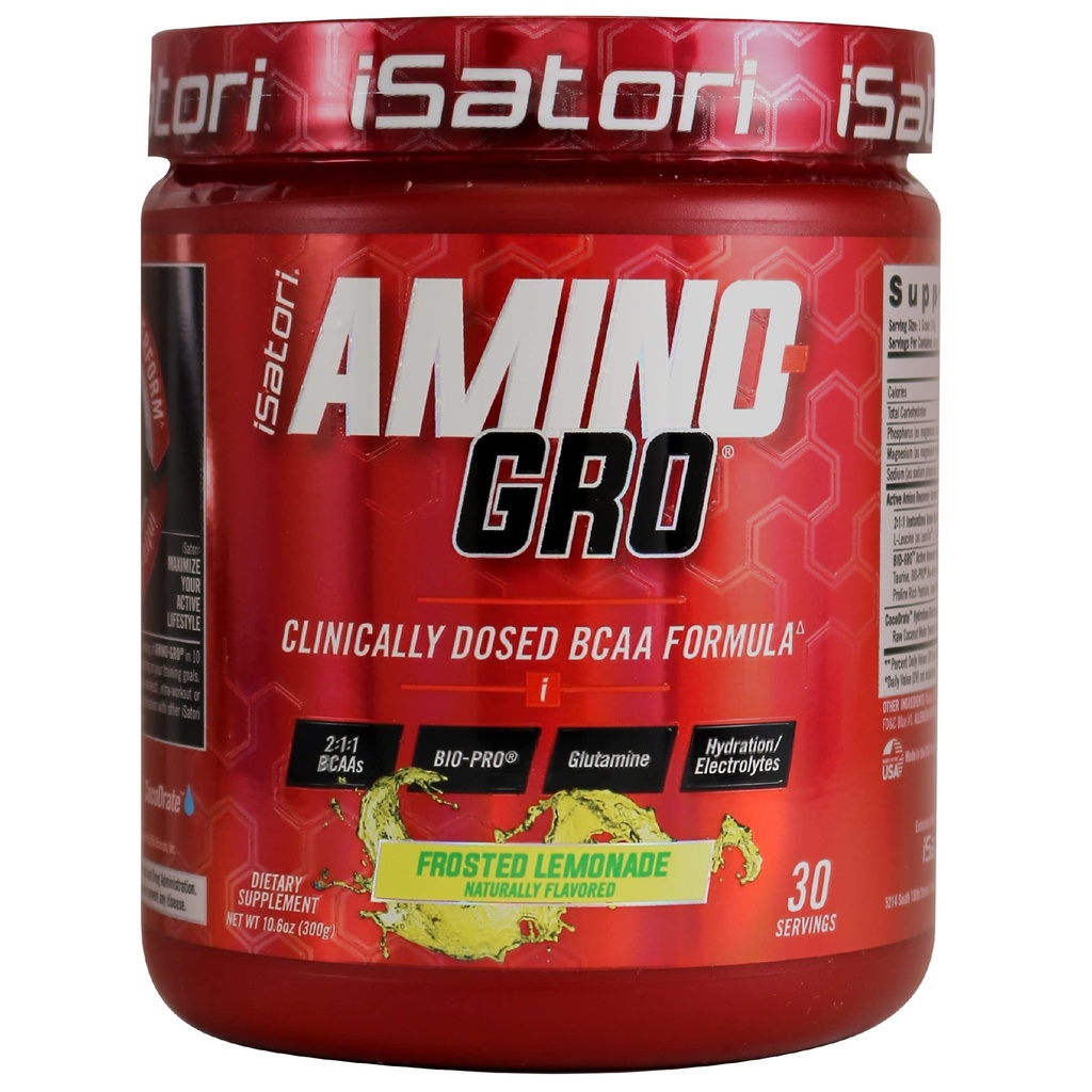 iSatori amino- GRO BCAA Powder, Branched Chain Amino Acids with Glutamine, Electrolyte Powder & Bio- GRO Bio- Actides for Muscle Growth & Post Workout Recovery, Frosted Lemonade (30 Servings)