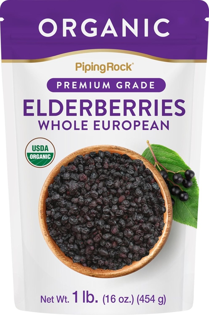 Piping Rock Elderberry Sured Organic Corrections 124; 1lb Bulk dodatek 124; European Whole Berries Côte 124; Vegetarian, Non- GMO, gluten zdarma
