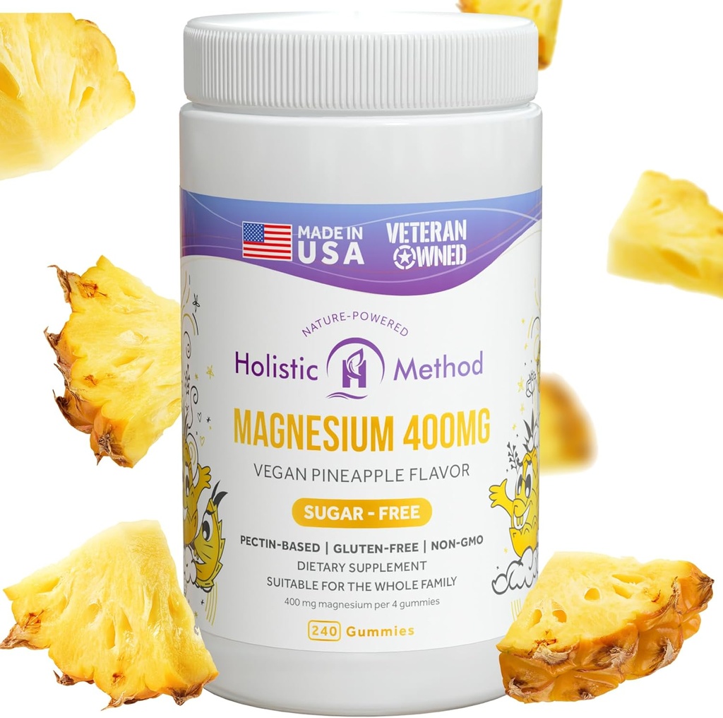 Magnesium Citrate Gummies - Sugar- Free, Vegan a non-GMO pro lepší spánek a relaxaci - No Cukr Alkohol - Hořčík dodatek pro dospělé, dospívající a děti - Ananas - 240 Žvýkačky