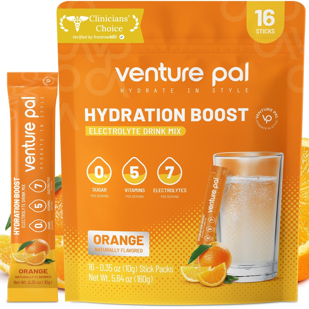 Venture Pal Sugar Free Electrolyte Powder Packets - Liquid Daily IV Drink Mix for Rapid Hydration & Party Recovery 124; 5 Vitamíny & 7 Electrolytes 124; Keto Friendly French 124; Non- GMO French 124; Certified Vegan French 124; 16 Sticks