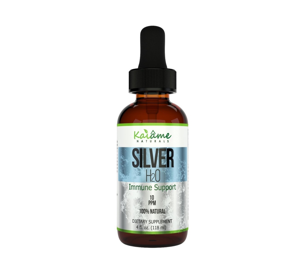 Kaiame Naturals Koloidní stříbro, Ionic Silver Solution, 10 PPM, Velké 4 oz Dropper ve skleněné lahvi, přírodní imunitní podpůrný dodatek, bezpečné pro dospělé, děti, a domácí zvířata
