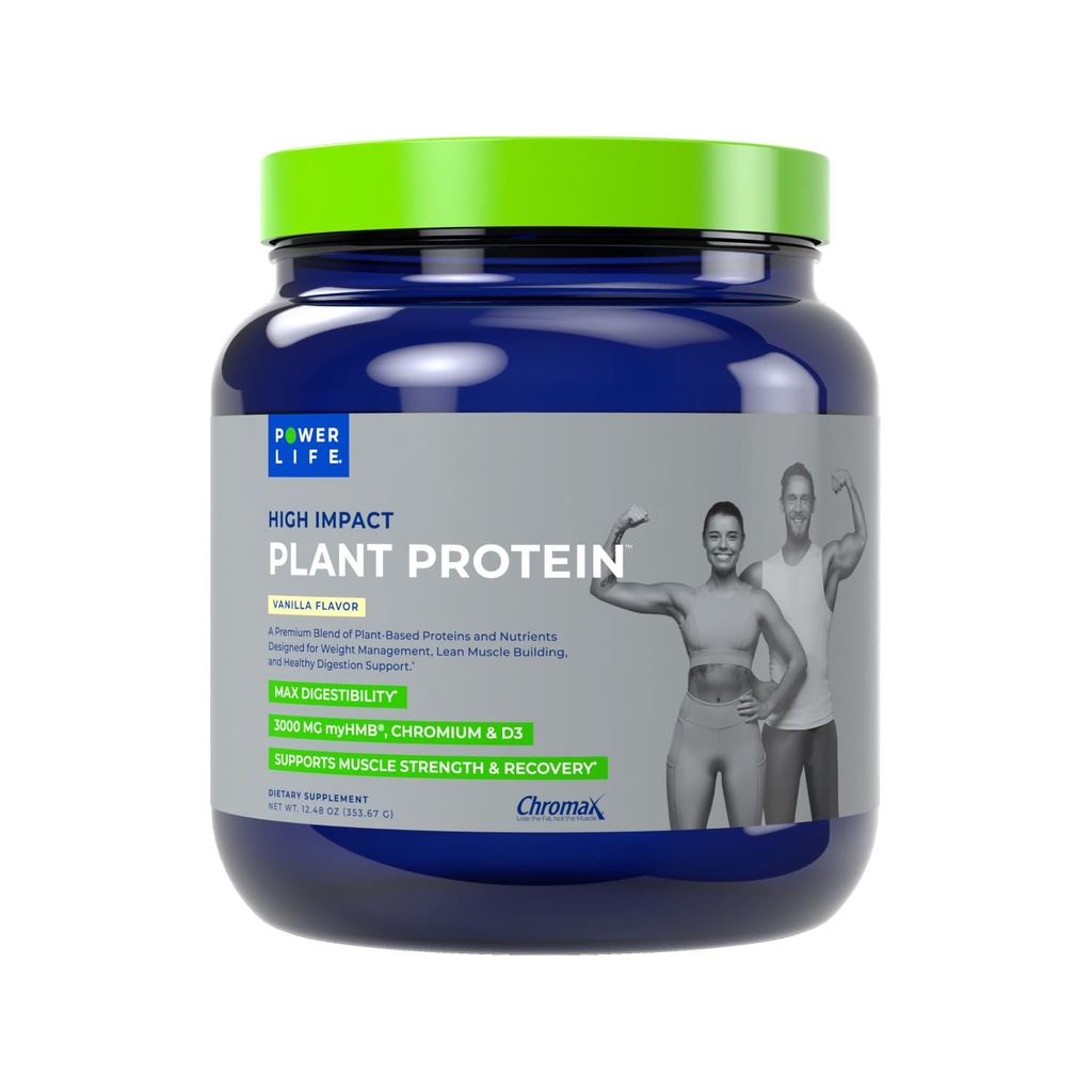 POWERLIFE Vysoký impact Plant Protein Powder s 3000 MG HMB, Plant- based, No Sugar Added, Vegan, Keto Friendly, Non- GMO (Vanilla - Nový vzorec)