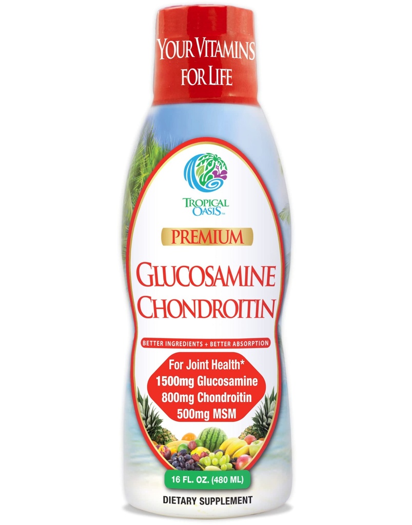 Tropical Oasis- Premium Liquid Glucosamine Chondroitin & MSM- Liquid Joint Support Formule 1500mg Glucosamine, 800mg Chondroitin, & 500mg MSM - 16 Fl Oz