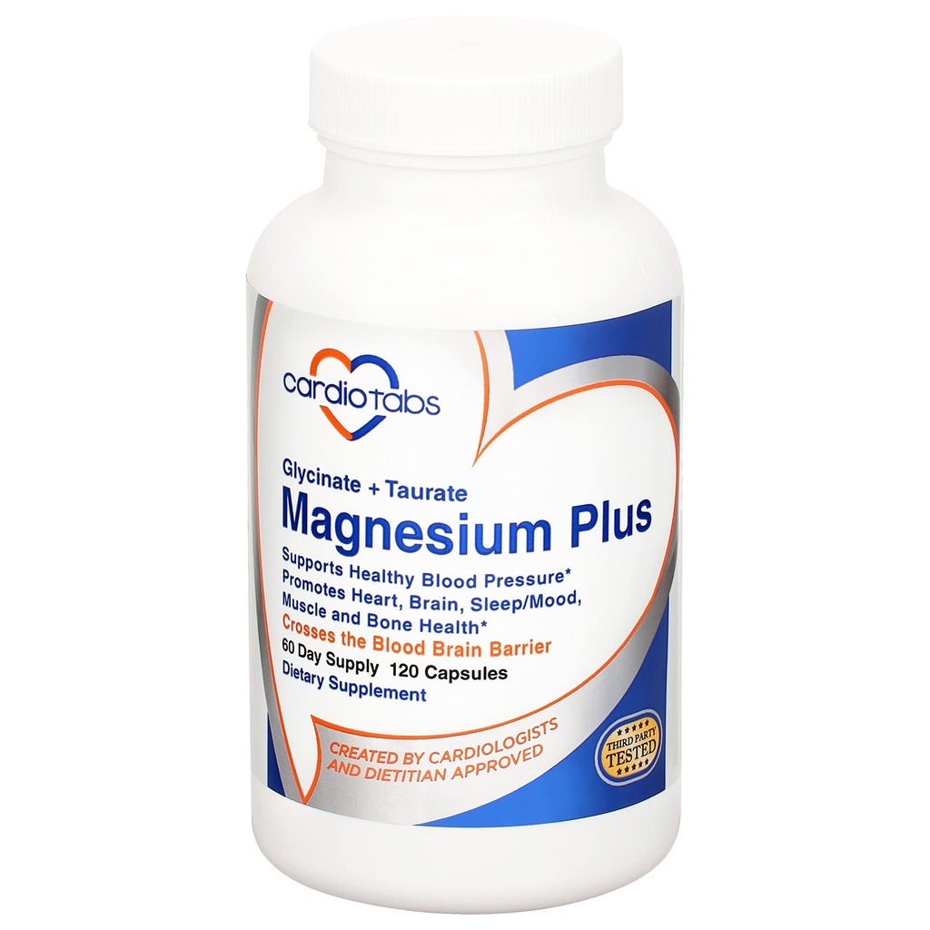 Magnesium Plus - 200 mg Glycinátu hořečnatého a hořčíku Taurátu pro krevní tlak, srdce, mozek, spánek a nálady - vysoce koncentrovaná a dobře absorbovaná - 120 tobolek