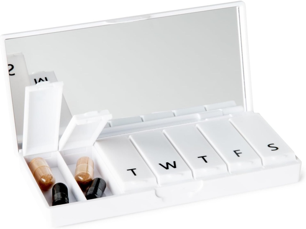 PORT X POLISH Designer Weekly Pill Box Organizátor (Single 1X Daily, Crisp White)