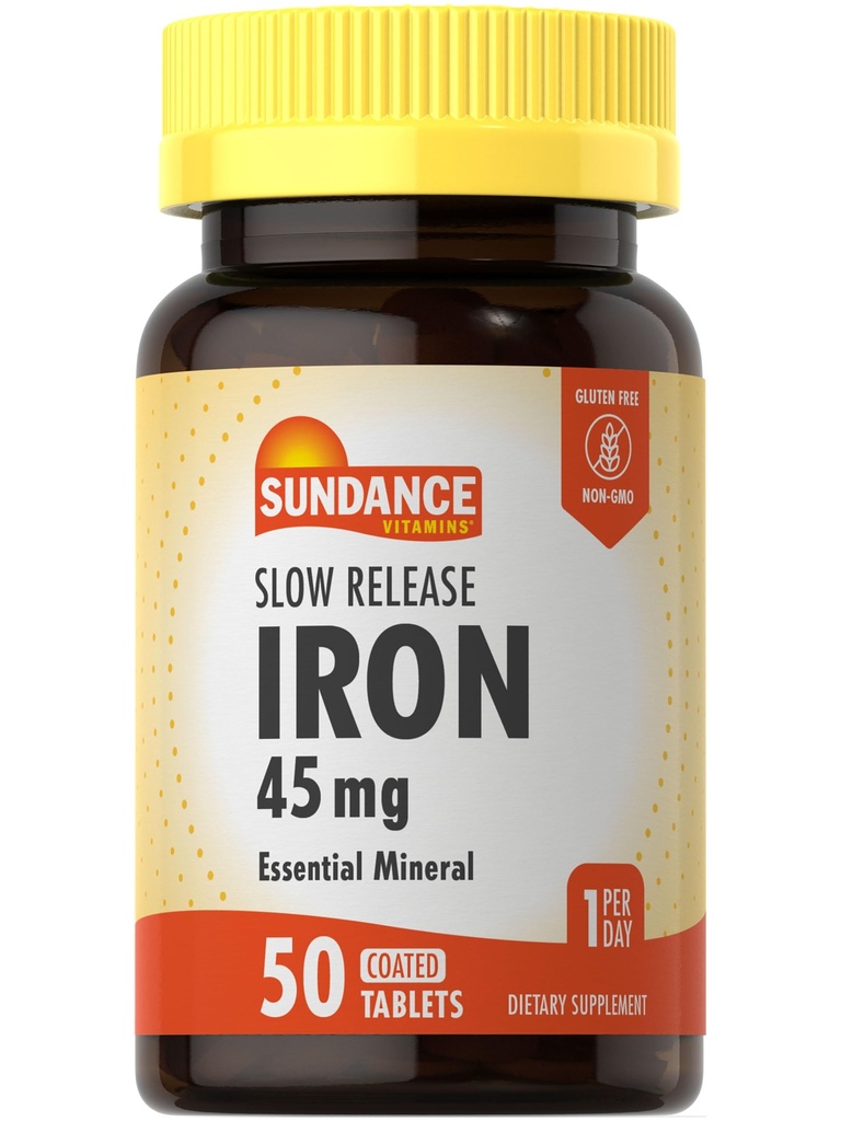 Sundance Iron 45mg Pomalé uvolňování pilulky 124; 50 Tablety 124; Essential Mineral dodatek 124; Vegetarian, Non- GMO, a gluten Free Formule