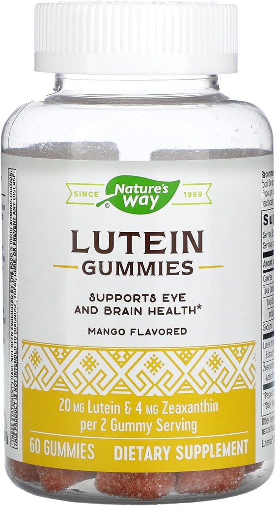Příroda 's Way Lutein Gummies s Zeaxanthin, Oční zdraví a funkce mozku Dodatek *, Mango ochucené, 60 Počet