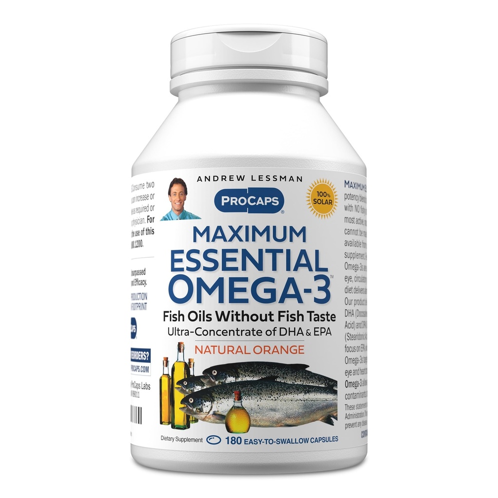 ANDREW LESSMAN Maximální esenciální Omega33 Orange - 180 Softgels - Ultra- Pure, High Potency Omega33 Oils. Vysoká DHA, žádná žaludeční nevolnost, žádné kontaminující látky, žádná rtuť. Small Snadné polykat ponožky