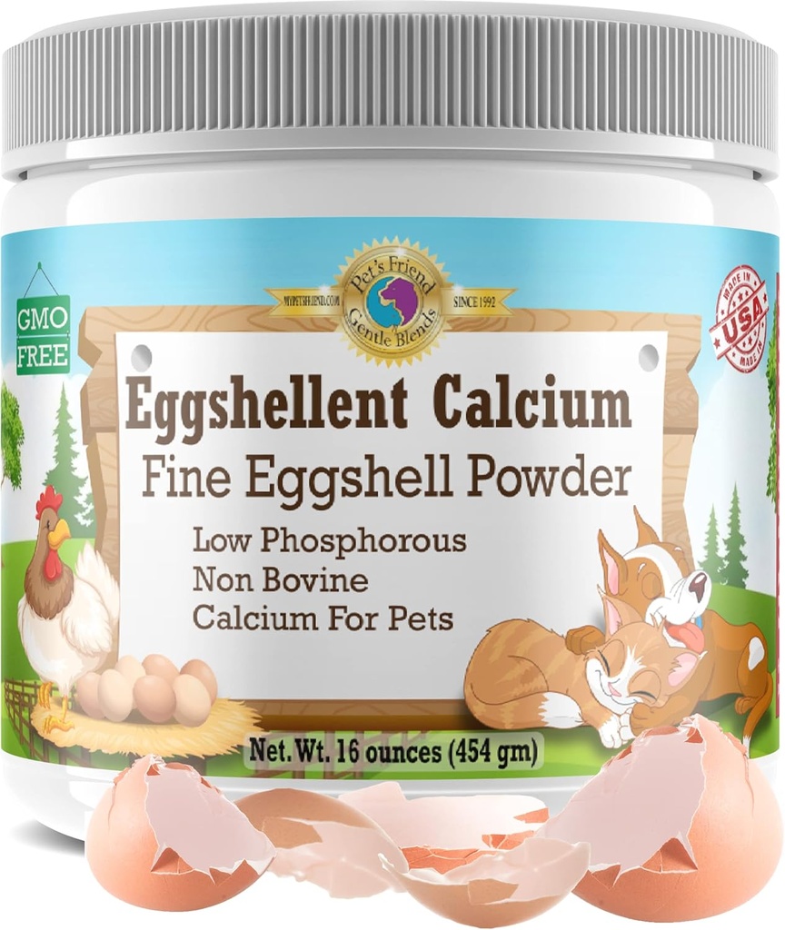 Vápník pro psy a kočky - Fine Eggshell Powder - Silný Hip & Joint dodatek pro psy a kočky - Dietní dodatek - Žádné přísady - Pet 's Friend Eggshelent Calcium 16oz