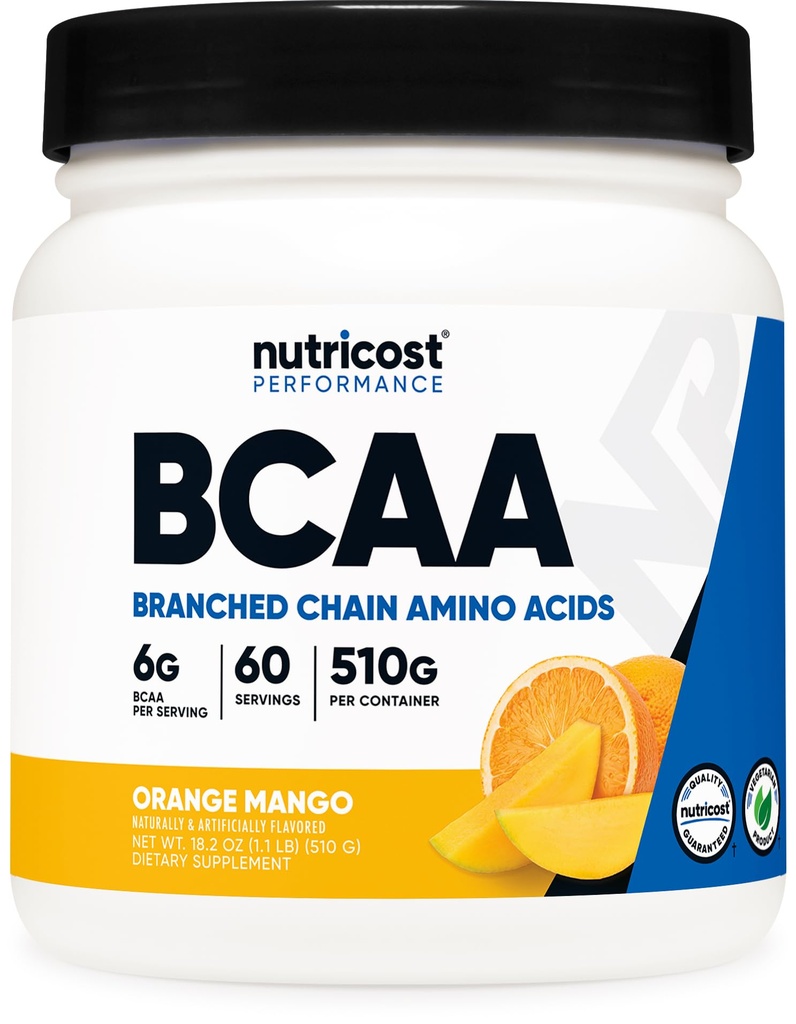 Nutricost BCAA Powder (Orange Mango, 60 Servings) - 2: 1: 1 Optimální poměr, Gluten Free, Non- GMO, Vegetariánské
