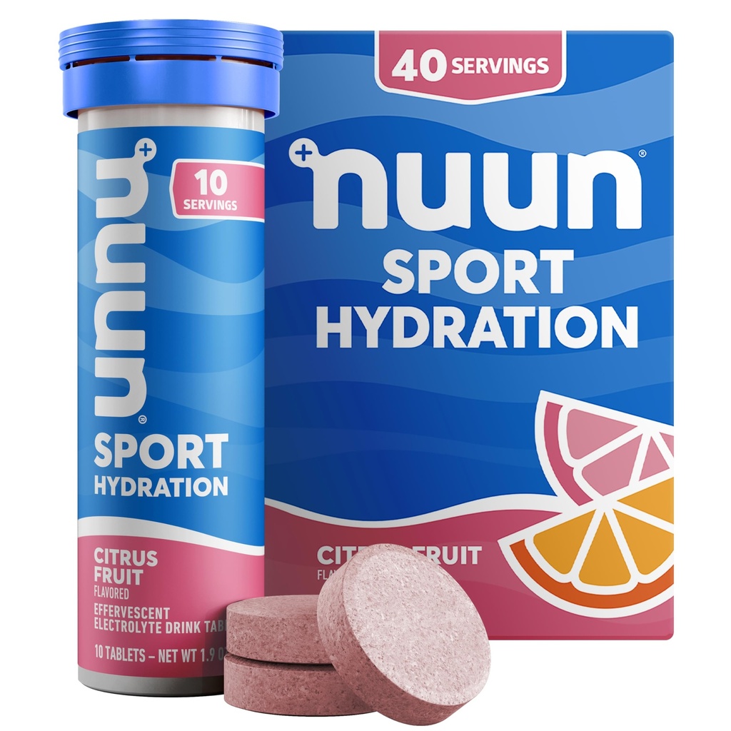Nuun Sport Electrolyte Tablety s hořčík, vápník, draslík, chlorid & sodík, gluten Free & Vegan, Citrus Fruit, 4 balení (40 Služeb celkem)