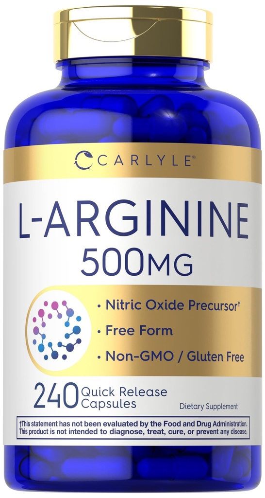 Carlyle L- Arginine 500 mg Kapsle 124; 240 Počet 124; Oxid dusnatý Prekurzor 124; Volný formulář Amino Acid Duba124; Non- GMO & Gluten Volný dodatek
