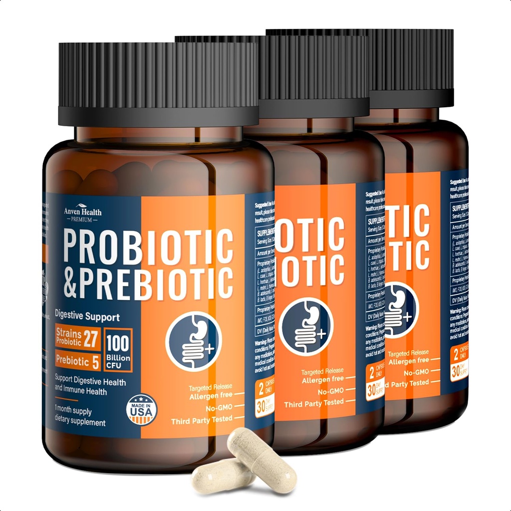 100 Bilion Probiotika pro muže a ženy 27 Strany 5 Organic Prebiotics pro Gut Digestive & Imunitary Health, Podporuje Průjem Plynové floating, Non- GMO, Nulové Fillers - Vyrobeno v USA 180 Caps