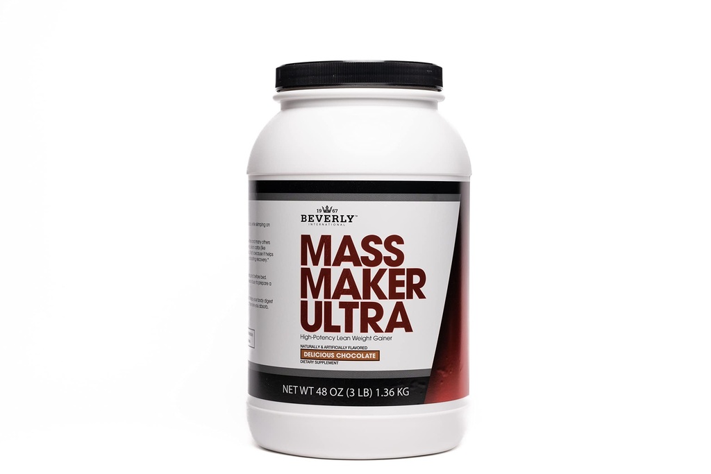 Beverly International Mass Maker Ultra Chocolate, 14 Služeb, 3lb. Stavět Lean Mass jako Pro. Mléčný protein izolát, Syrovátkový protein izolát + vejce. MCT olej. Čisté sacharidy, skvělá chuť