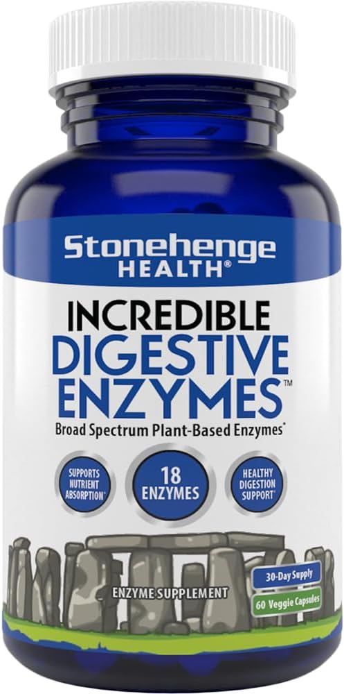 Stonehenge Health Neuvěřitelné trávicí enzymy - 18 Plant- Based Enzymy - Lipáza, Laktáza, Protéza, Amylase, Bromelain for Gas, Bloating, Únava (1)