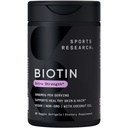 Sports Research ® Biotin 5,000mcg s organickým kokosovým olejem - Biotin (Vitamin B7) pro zdravou pleť a podporu vlasů * - pro ženy a muže - Vegan, Non- GMO, gluten & Soy- Free - 30 Veggie Softgels