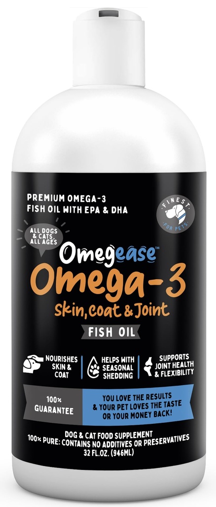 Omegeáza Rybí olej pro psy a kočky - Nejjemnější pro domácí zvířata Omega 3 pro kočky a psy - dodatek pro kůži & Coat, Svědění, prolévání, spony a imunitní zdraví - 100% čistý Omega rybí olej s EPA & DHA (32 oz)