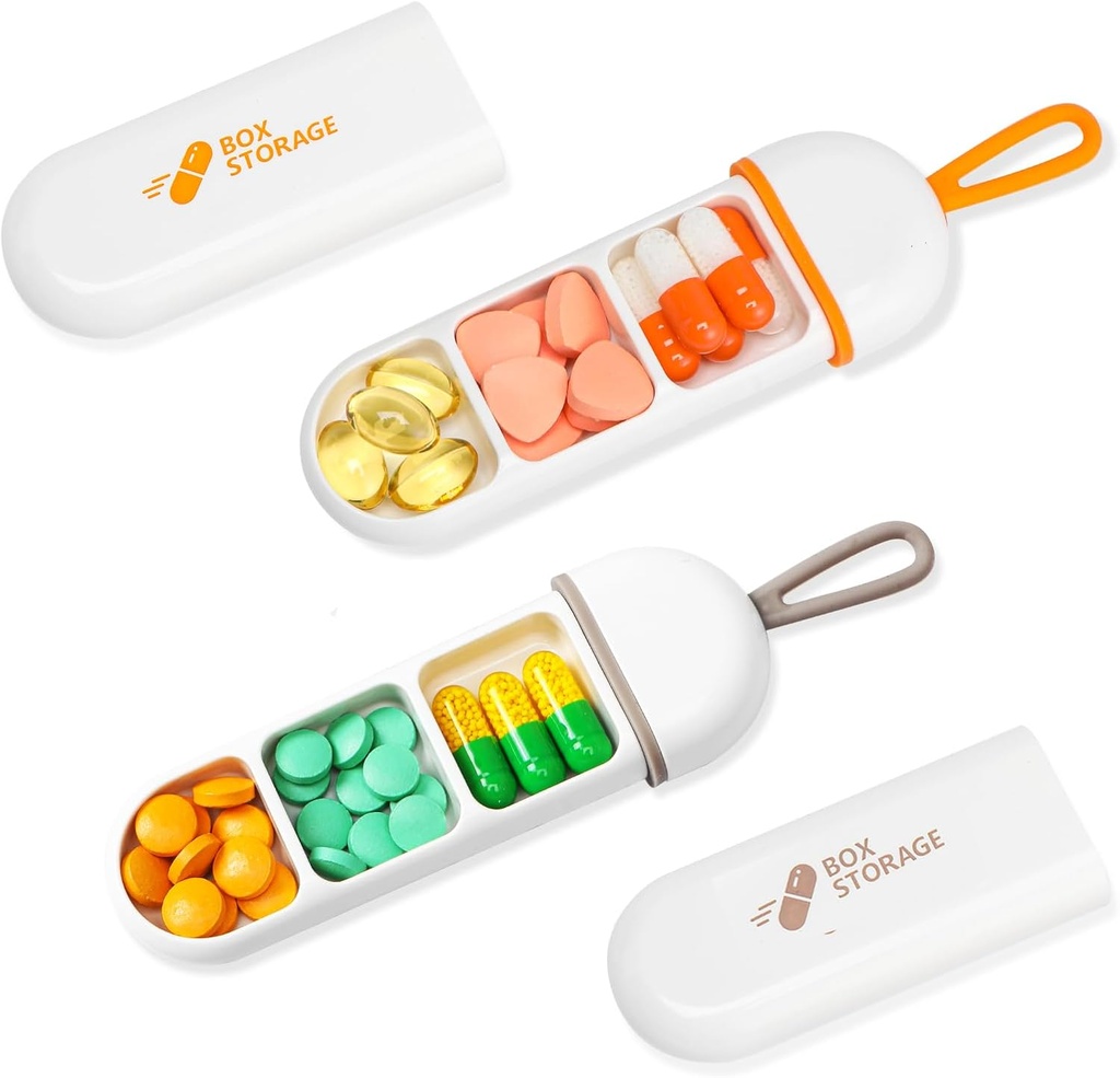 Toplive 2 Pack Travel Pill Organizátor, Přenosný Pill Kontejner Mini Daily Pill Organizátor, Malé Pill Case Travel Medicine Organizátor Pocket Doplatek vitamínu Fish Oil Box, White Orange & White Grey