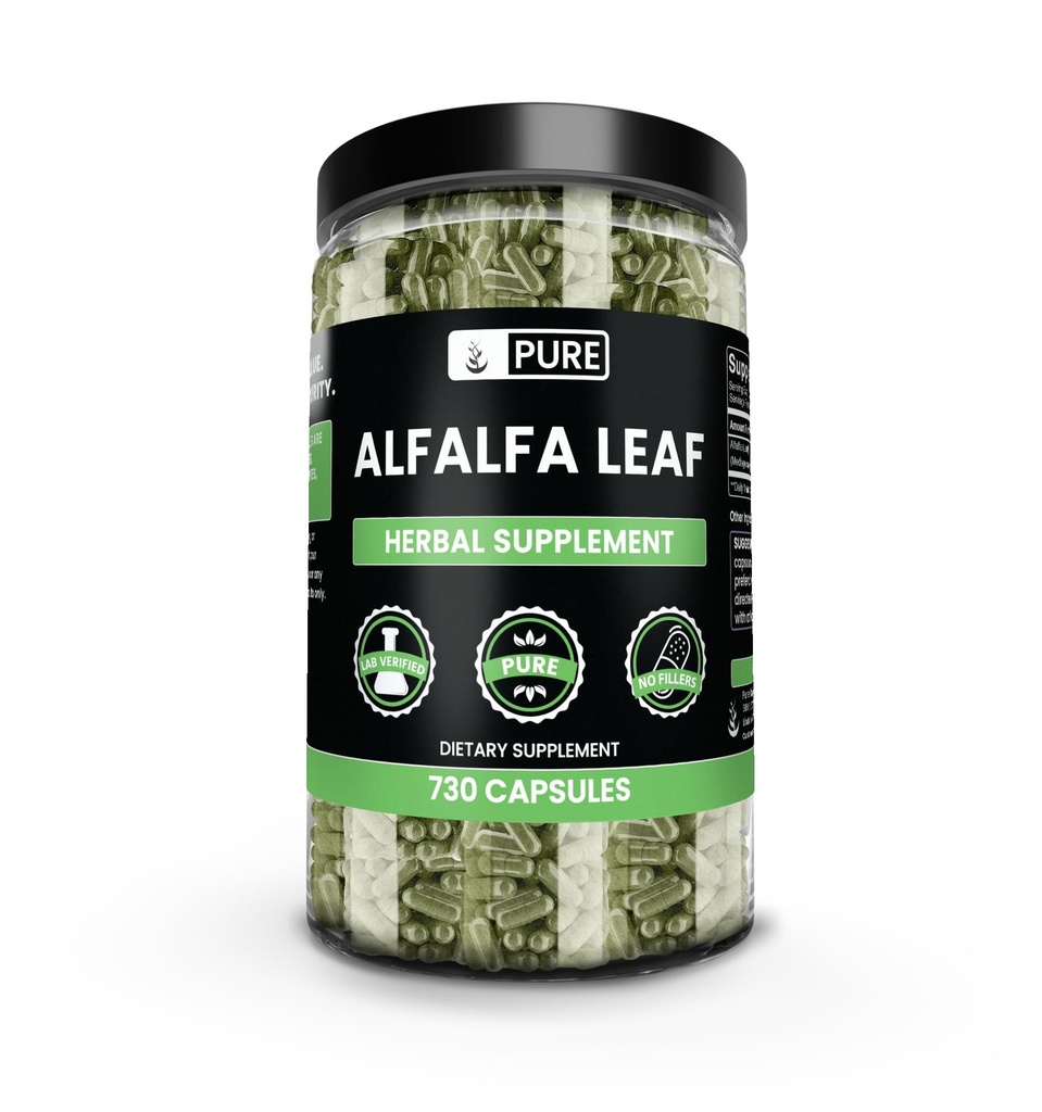 Čisté původní složky Alfalfa Leaf (730 Kapsle) Ne hořčík nebo rýžové plniva, Vždy čisté, Laboratorní ověřené