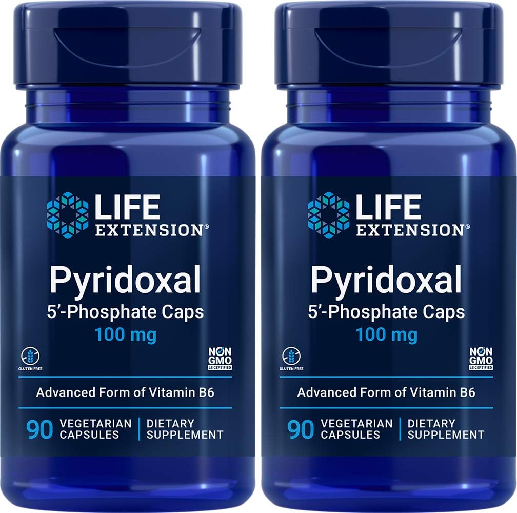 Life Extension Pyridoxal- 5 '-Fosfát Caps P5P 100 mg, 90 Veg Kapsle (Balení po 2) - Advanced Vitamin B6 Dodatek