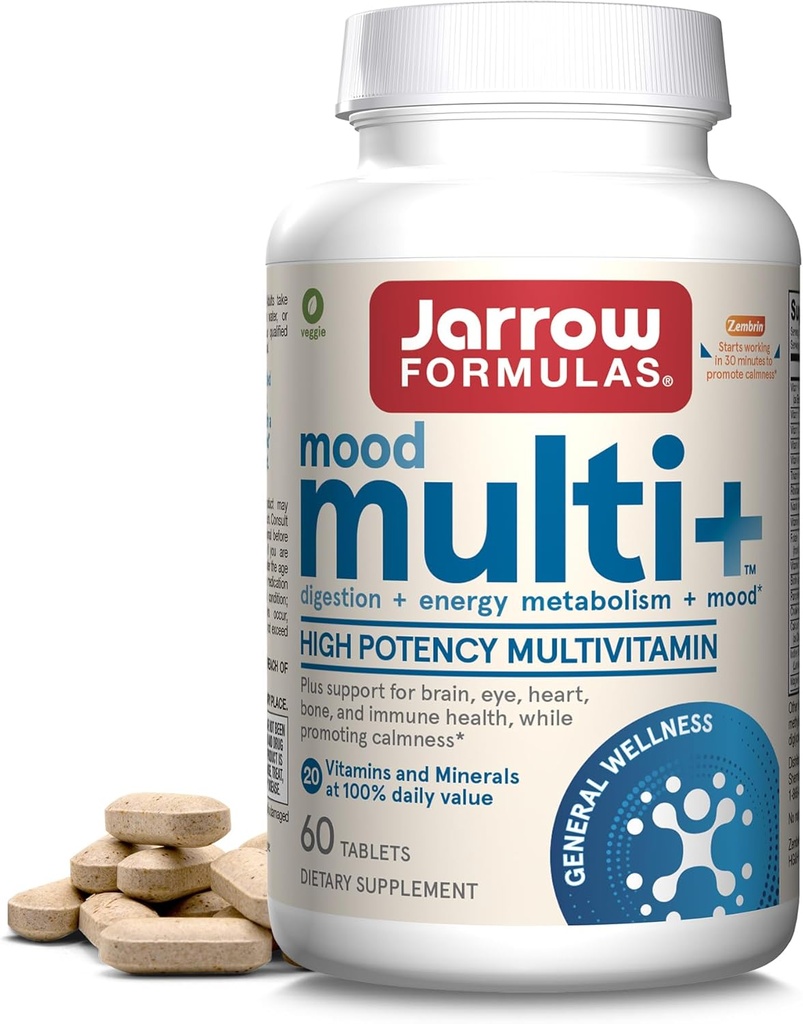 Jarrow Vibras Multi + Mood Multivitaminy pro příležitostný odpor proti stresu, 60 Tablety, 30 denní dodávka