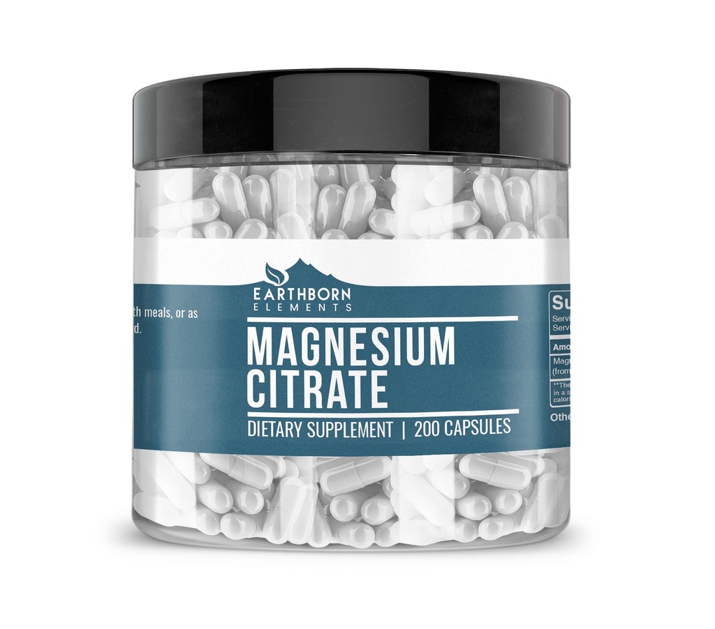 Pozemské prvky Magnesium Citrát 200 Kapsle, Čisté a neředěné, Žádné přísady