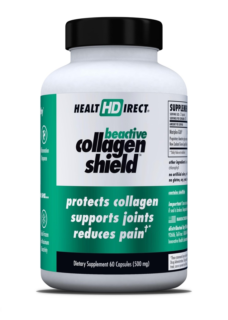 ZDRAVÍ DIRECT - BeActive Collagen Shield - 120 Kapsle - Advanced Green- Lipped Mussel Supplement for Collagen Protection - Podporuje kolagen v kůži, klouby a svaly