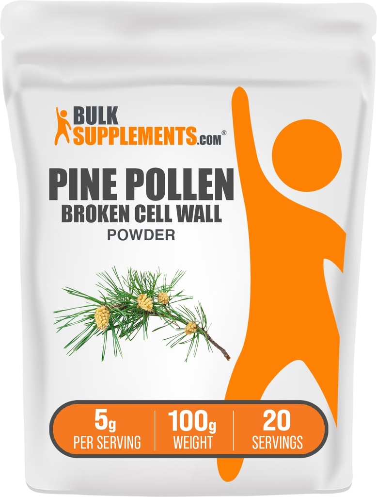 BulkSupplements.com Pine Pollen Powder - Broken Cell Wall, Pine Pollen Supplement, Herbal Supplement - Gluten Free, 5g per Serving, 100g (3.5 oz) (balení po 1)
