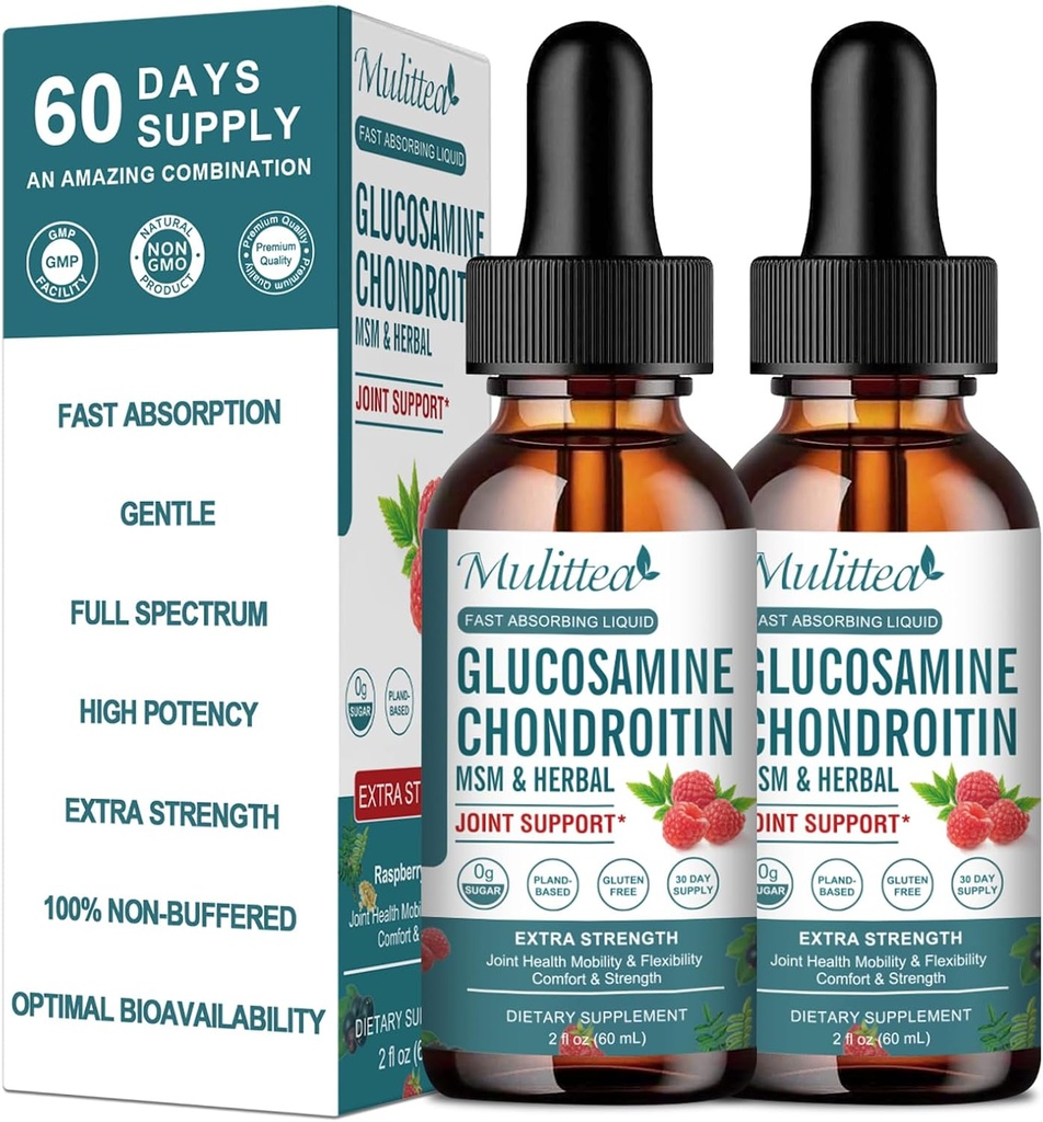 (2 Pack) Glucosamine Chondroitin MSM Liquid Drops - Extra Strength Joint Supplement with Elderberry, Boswelia, Bromelain, Hyaluronic Acid - Antioxidační imunitní podpora pro dospělé, muže a ženy