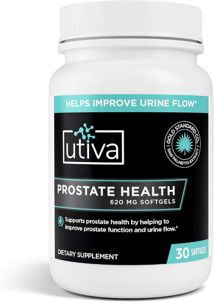 Utiva Prostate Health - Přírodní vzorec pro zdravou funkci a tok moči - Dodatek prostatu pro muže - Beta- Sitosterol a Saw Palmetto pro muže - 30 Softgels