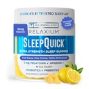 Relaxium Sleep Quick Gummy, Podpora spánkové pomoci, 5 mg melatoninu, vitamin D-3, Prebiotic & Probiotic Blend, Gluten & Drug Free, Lemon Flavor, 60 Gummies