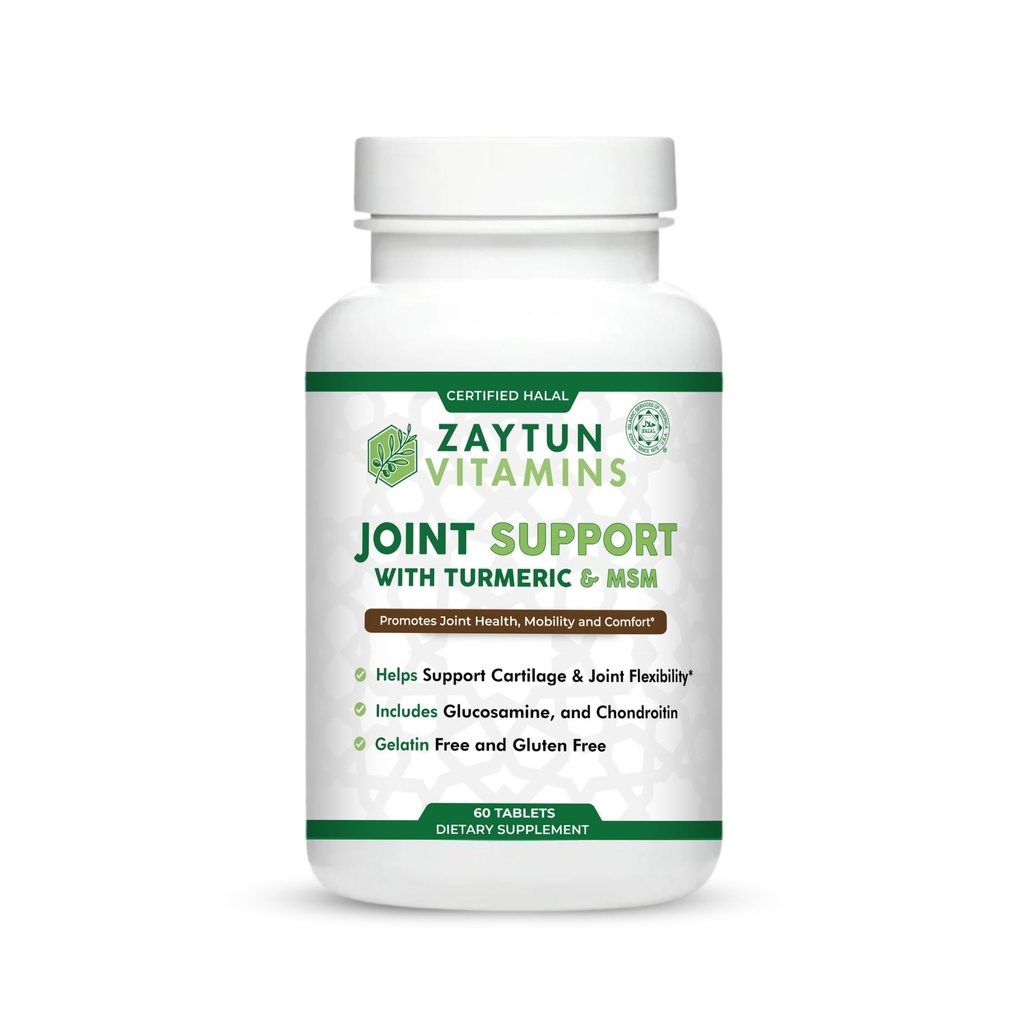 Zaytun Halal Joint Support with Turmeric + Glucosamine, Promotes Joint Health, Flexibility and Supports Mobility, 1 měsíc Dodávka, No Gluten, No Gelatin, Made in USA - Halal Vitaminy