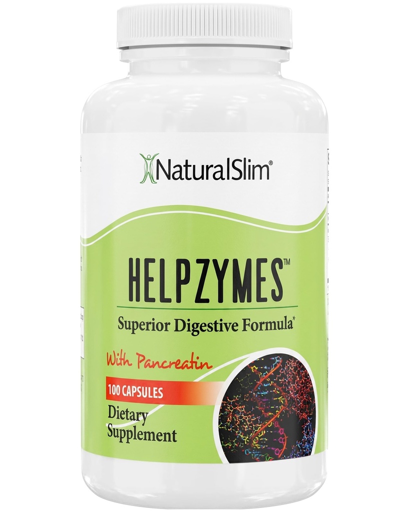 NaturalSlim Digestive Enzymy pro ženy a muže - Helpzymes Essential Enzymy pro Digestion, Gut Health, Gas Bloating Relief s Bromelain, Ox Bile, Pancreatin. & Betaine HCL - 100 tobolek Solo