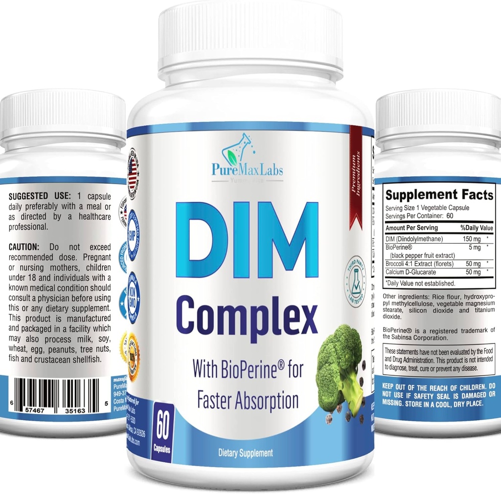 DIM dodatek - 150mg DIM (diindolylmethan), brokolice, kalcium D- glukarát a bioperin - Hormonální bilance pro muže a ženy, Estrogen, Menopauza Balance - 60 Kapsle